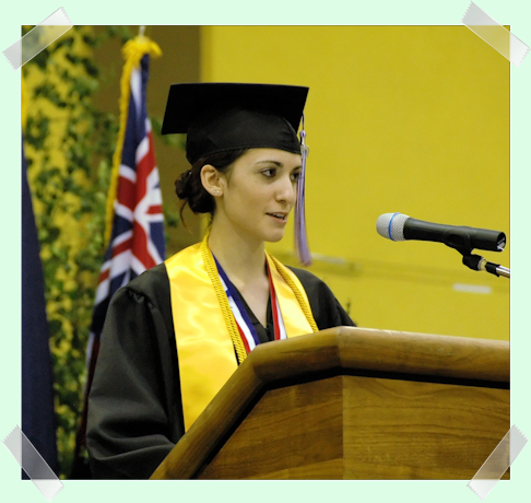 Elena Dunkle giving a speech at high school graduation